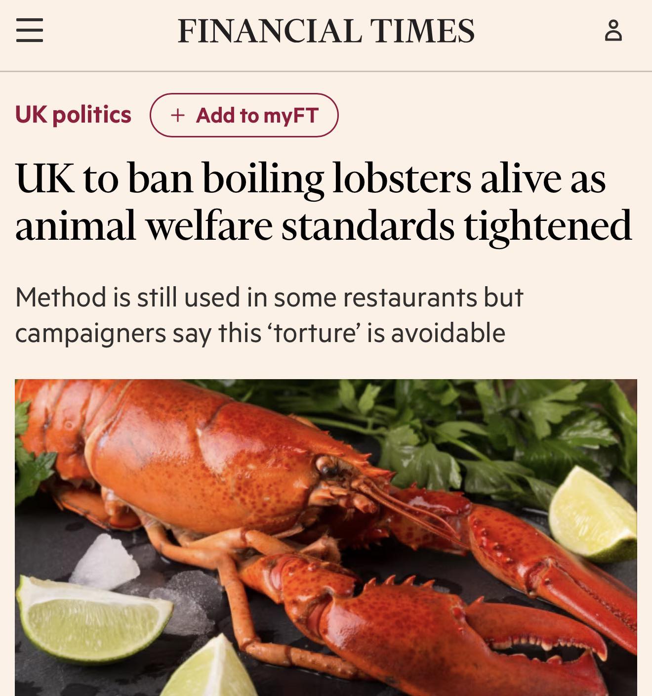 The Gulf - Boiling lobsters alive will be banned in the UK as ministers ...