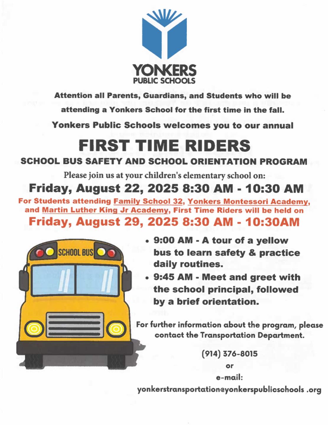 School 16 PTA - 🚍 First Time Riders! 🚍 Yonkers Public... | Facebook