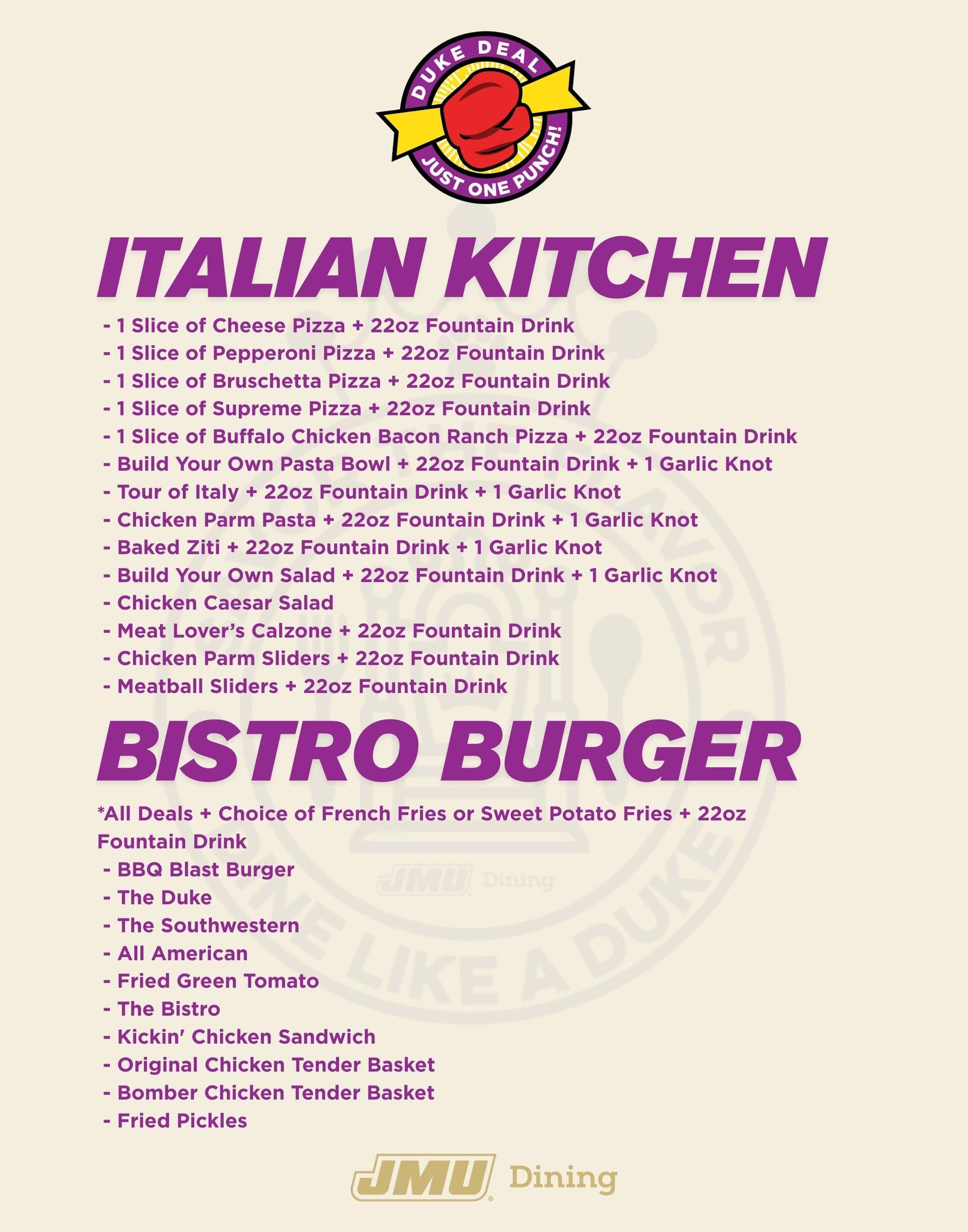 JMU Dining - Check out our 2025-26 Duke Deals! A Duke... | Facebook