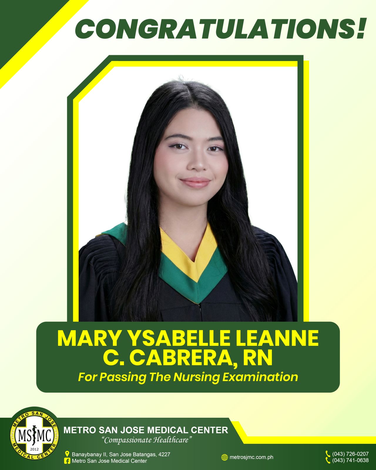 Metro - 𝐂𝐨𝐧𝐠𝐫𝐚𝐭𝐮𝐥𝐚𝐭𝐢𝐨𝐧𝐬, 𝐌𝐬. 𝐌𝐚𝐫𝐲 𝐘𝐬𝐚𝐛𝐞𝐥𝐥𝐞 𝐋𝐞𝐚𝐧𝐧𝐞 𝐂. 𝐂𝐚𝐛𝐫𝐞𝐫𝐚, 𝐑𝐍! We ...