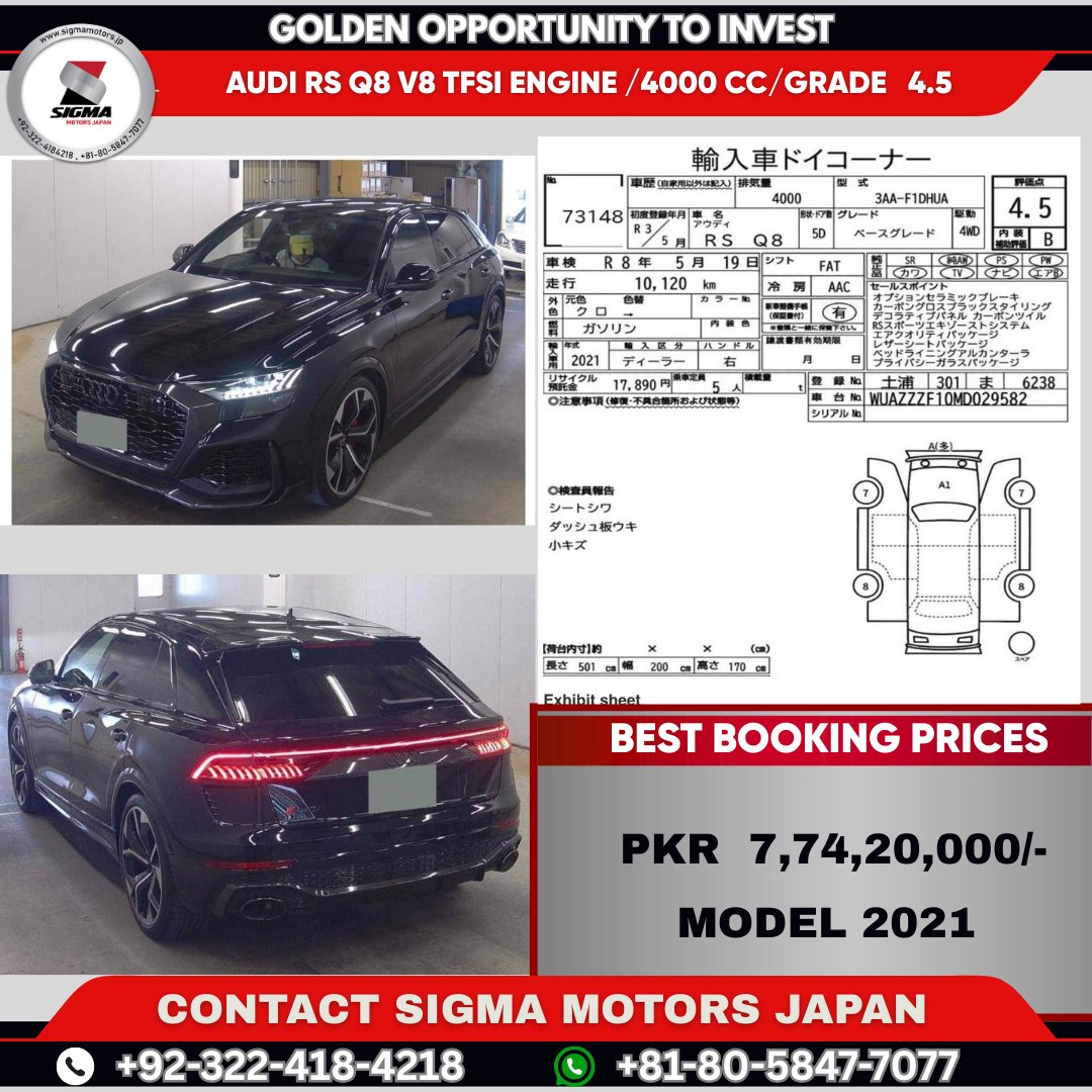 BOOK NOW FROM JAPAN TO PAKISTAN Audi RS Q8 4.0-liter twin