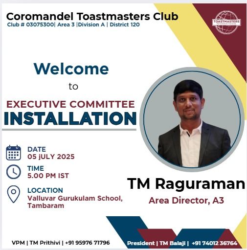 🎉 Welcome TM Raguraman!... - Coromandel Toastmasters Club | Facebook