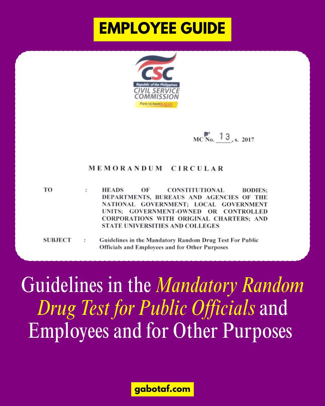 CSC Guidelines on the Mandatory Random Drug Test for Public ...