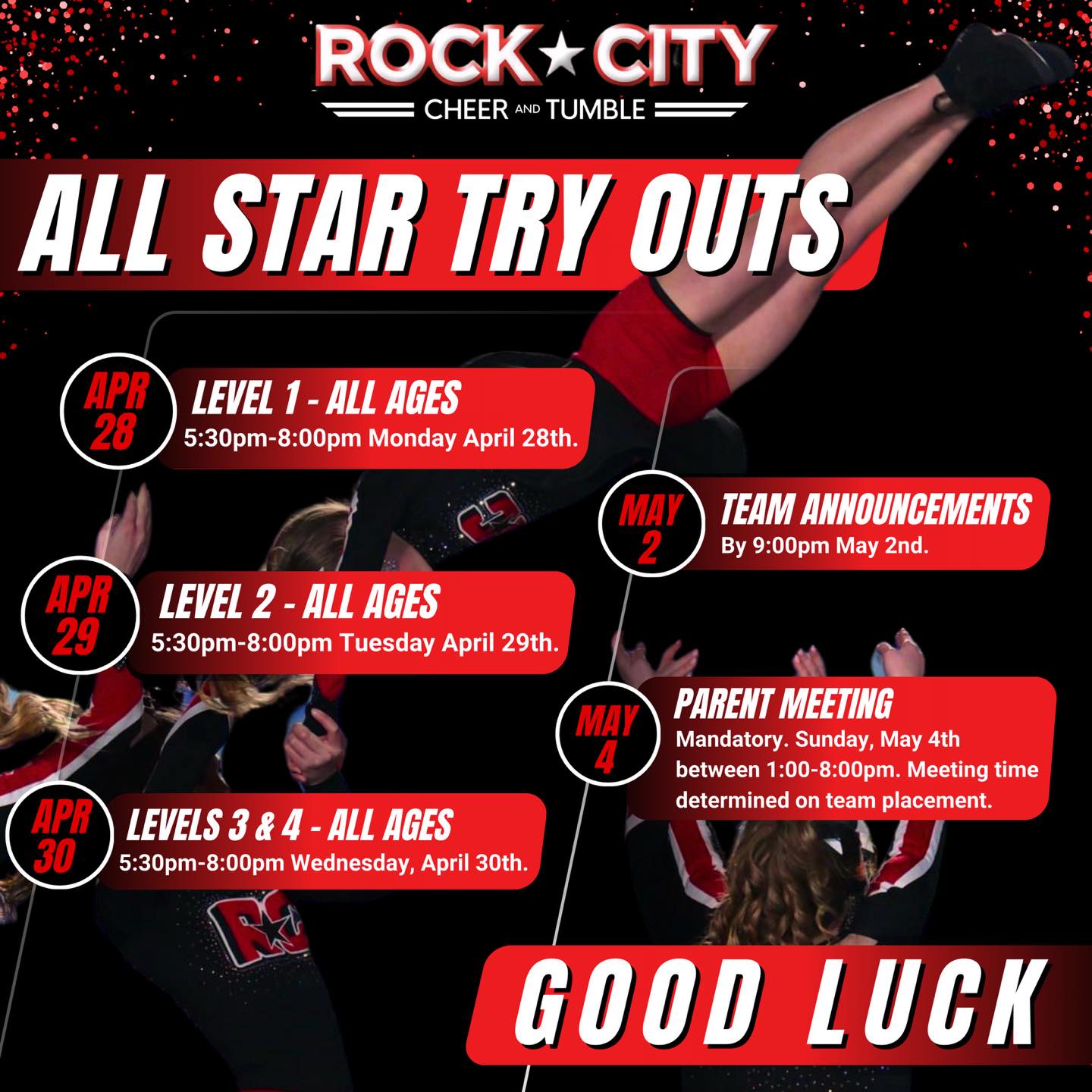 Rock - 🖤♥️GOOD LUCK♥️🖤 Tryouts are HERE — and greatness is calling. All ...