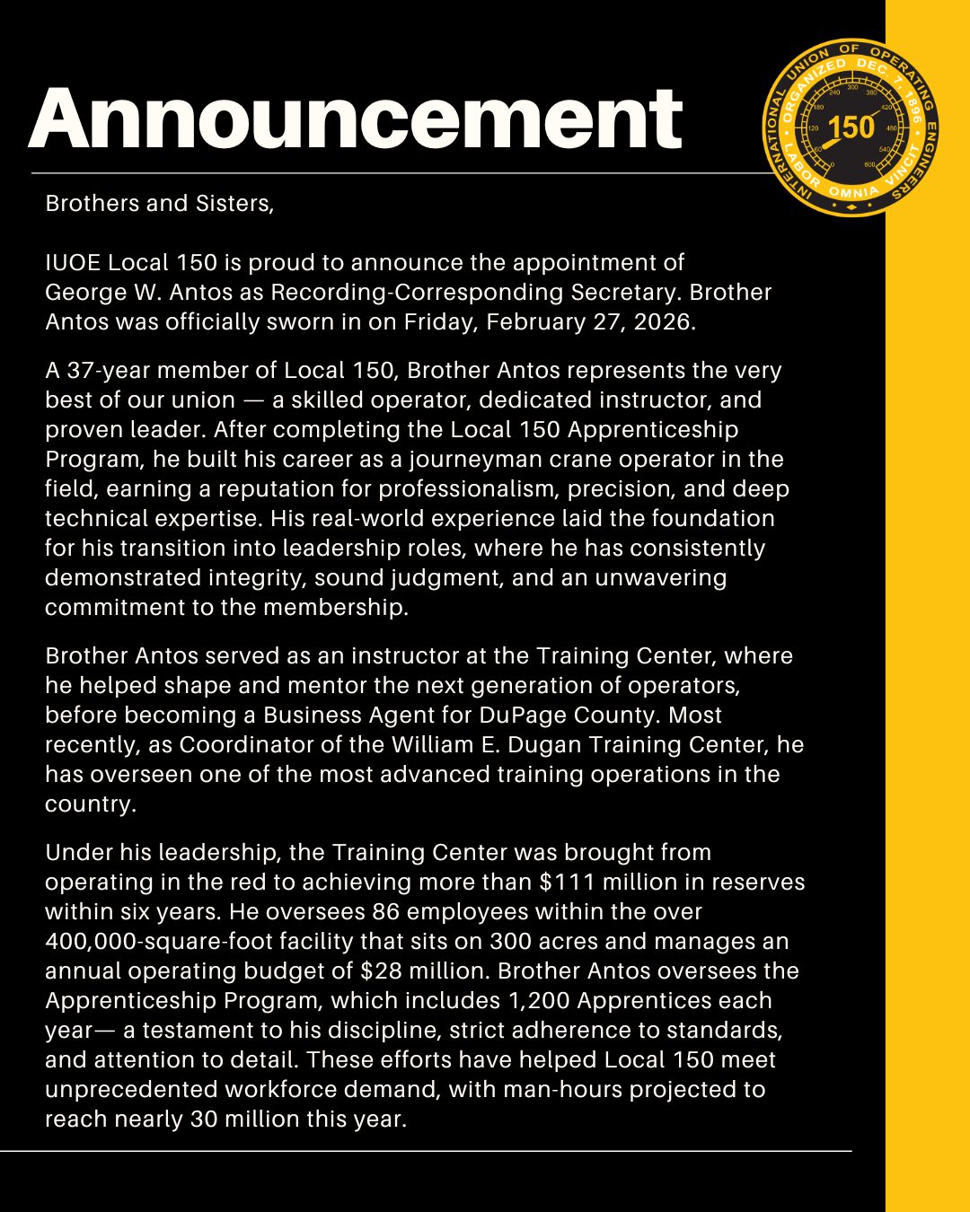 IUOE Local 150 - Brothers and Sisters, IUOE Local 150... | Facebook