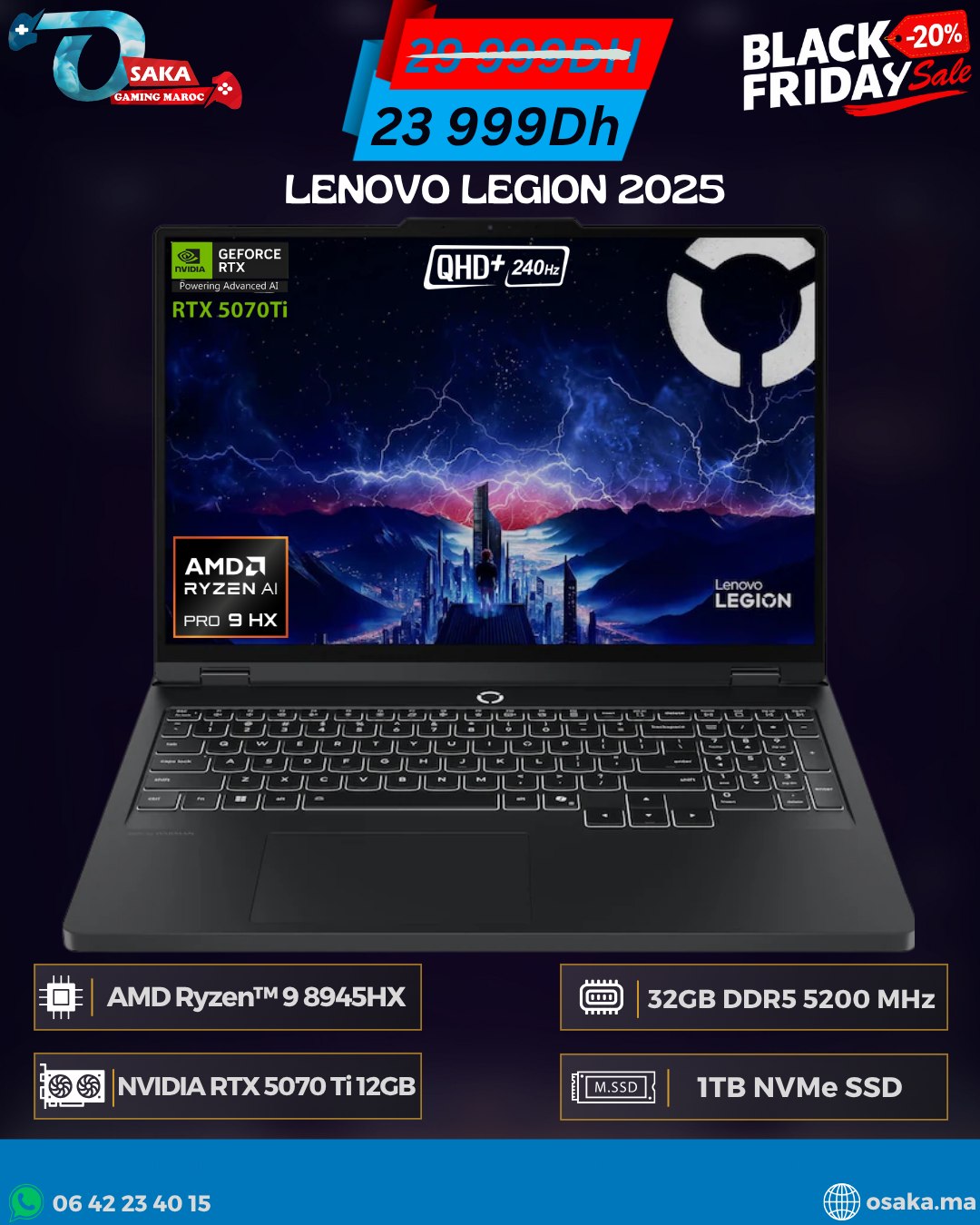 Osaka - 🔥 Lenovo Legion 2025 – Ryzen 9 8945HX + RTX 5070 Ti ⚡ Puissance ...