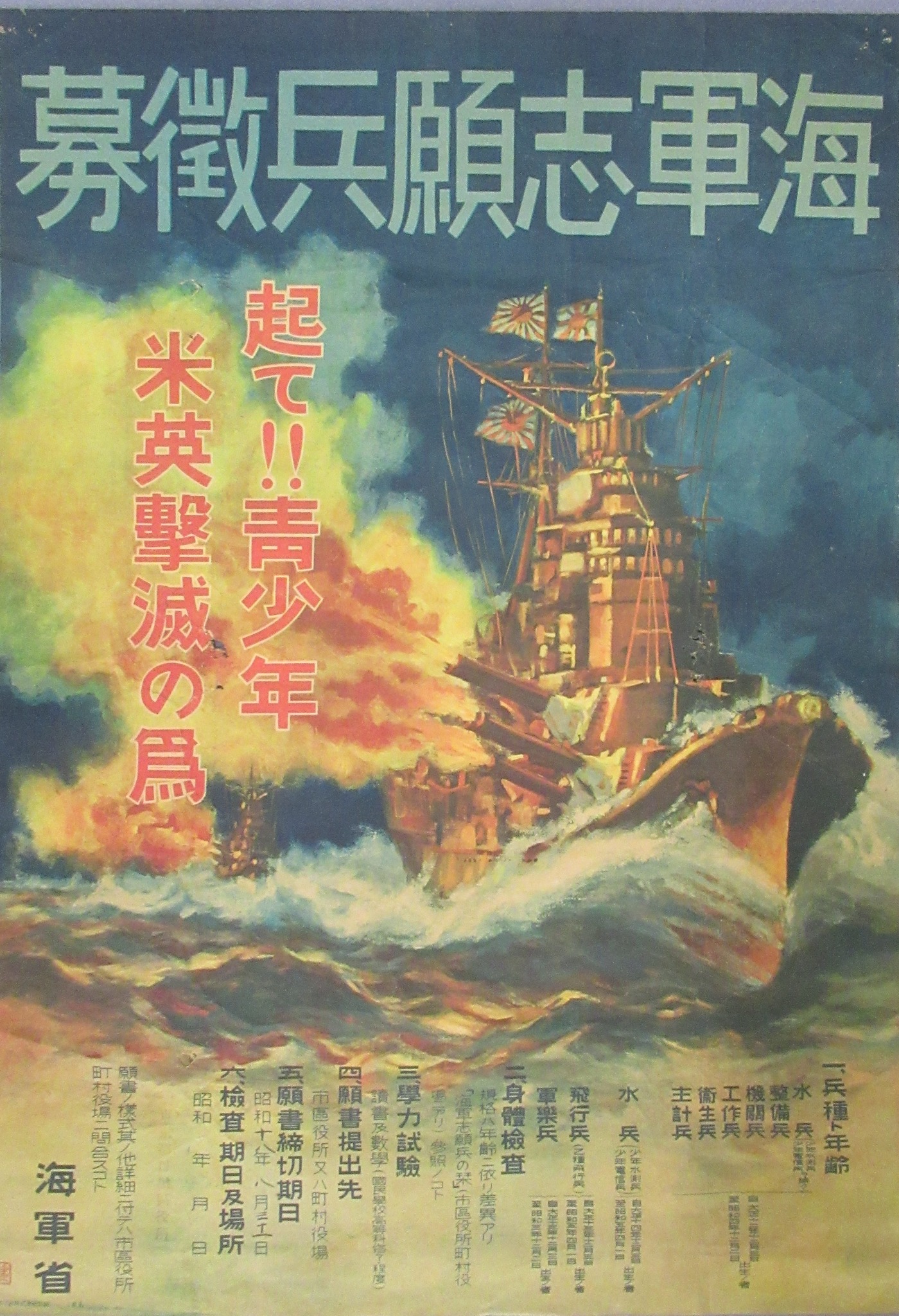 📣収蔵品展資料紹介📣 海軍志願兵募集の告知ポスターです。船を背景に