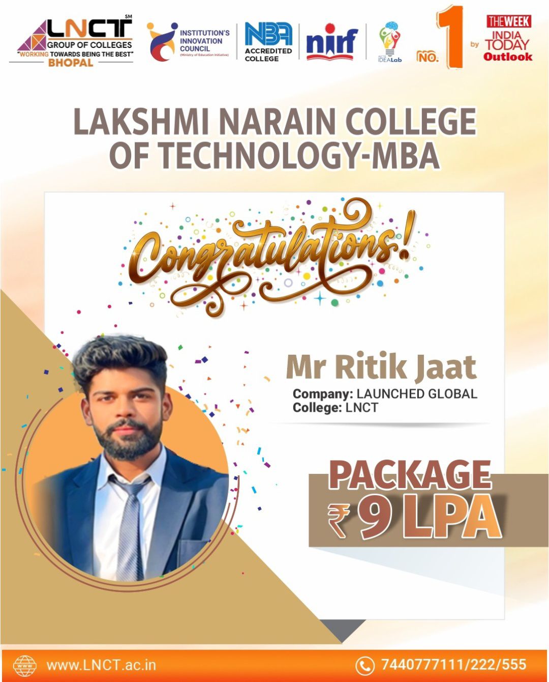 LNCT MBA Bhopal - Congratulations Mr Ritik Jaat 👏🎉 for... | Facebook