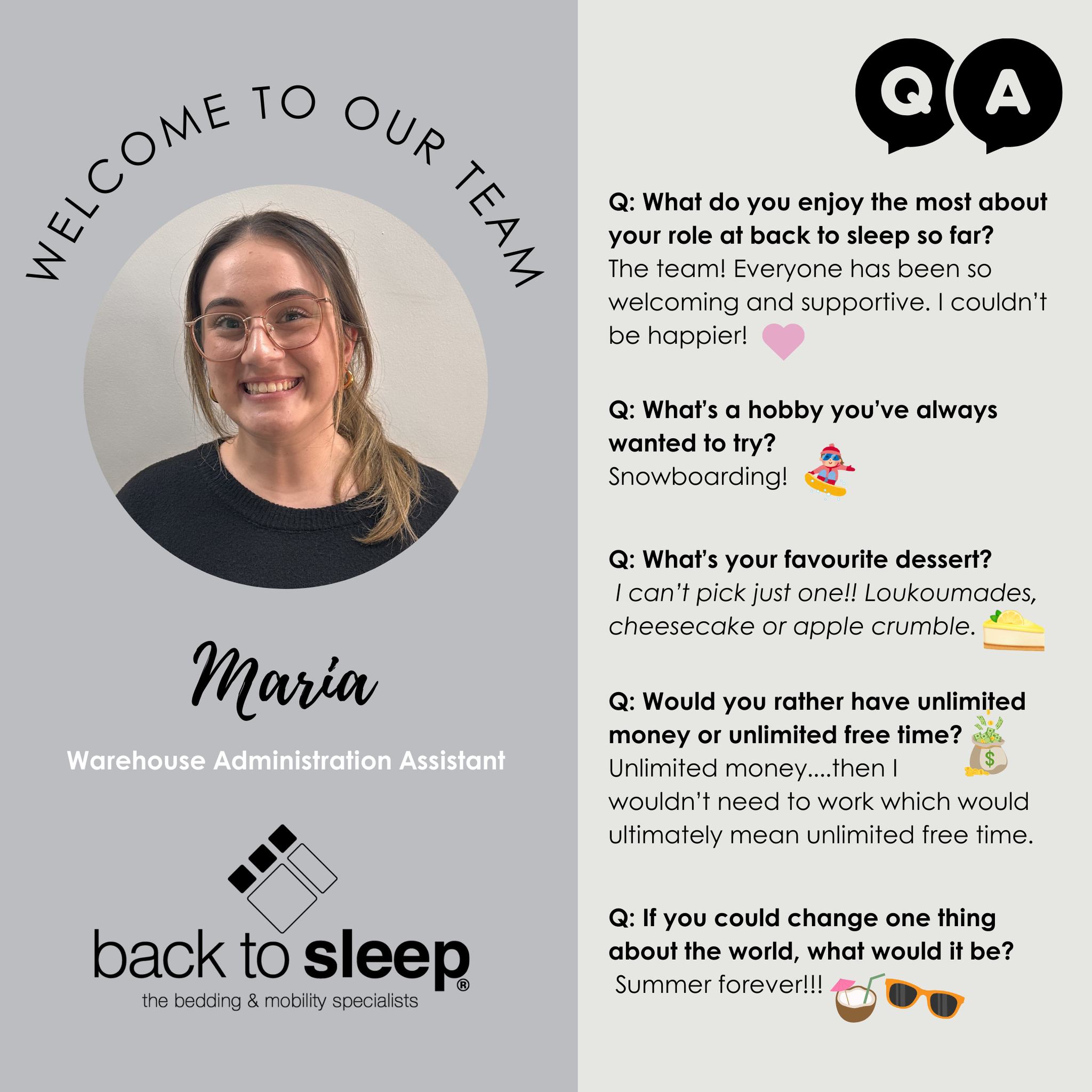 Back to Sleep - We’re thrilled to welcome Maria as our new... | Facebook