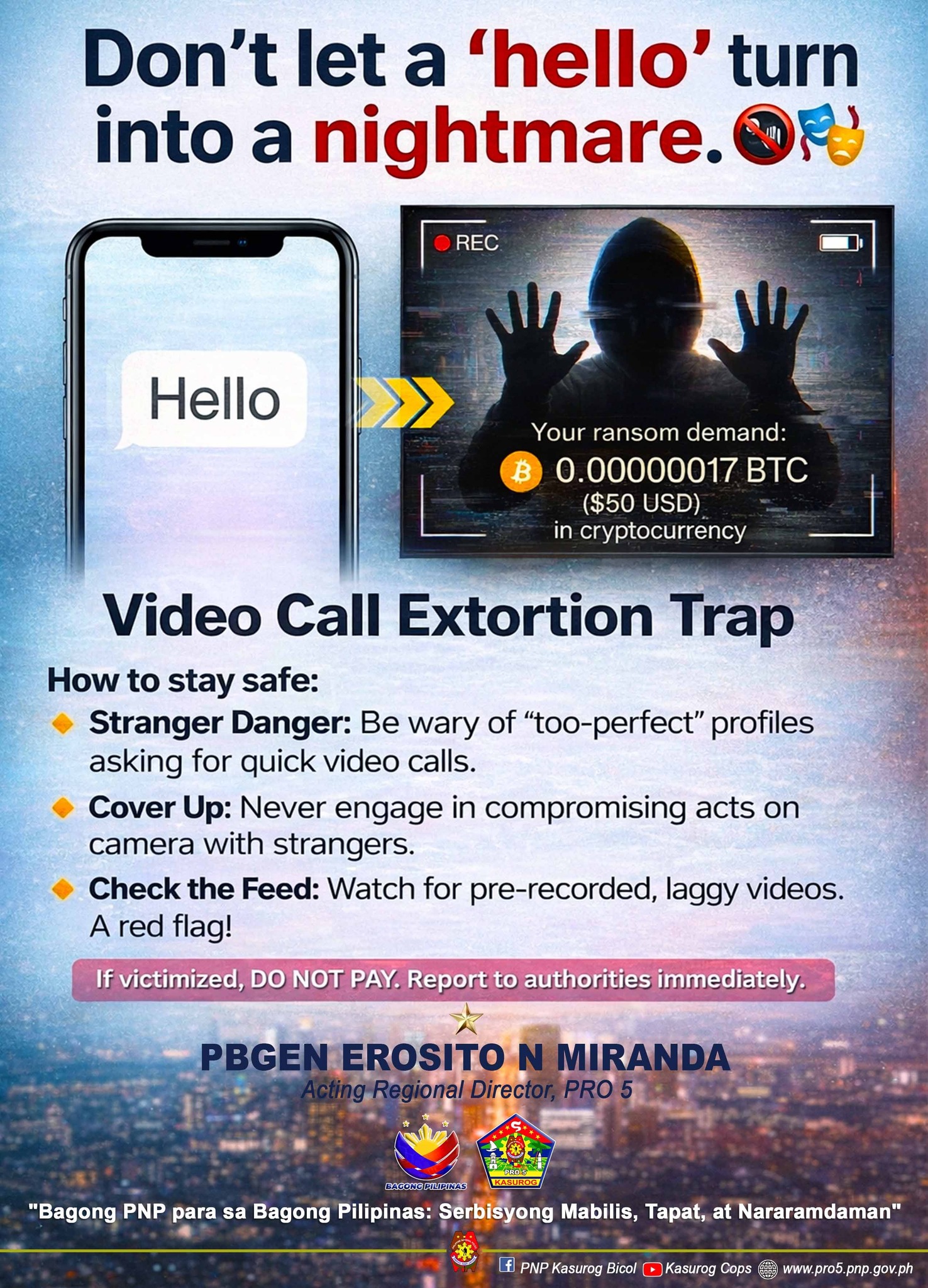READ: BEWARE OF VIDEO CALL EXTORTION... - PNP Kasurog Bicol | Facebook