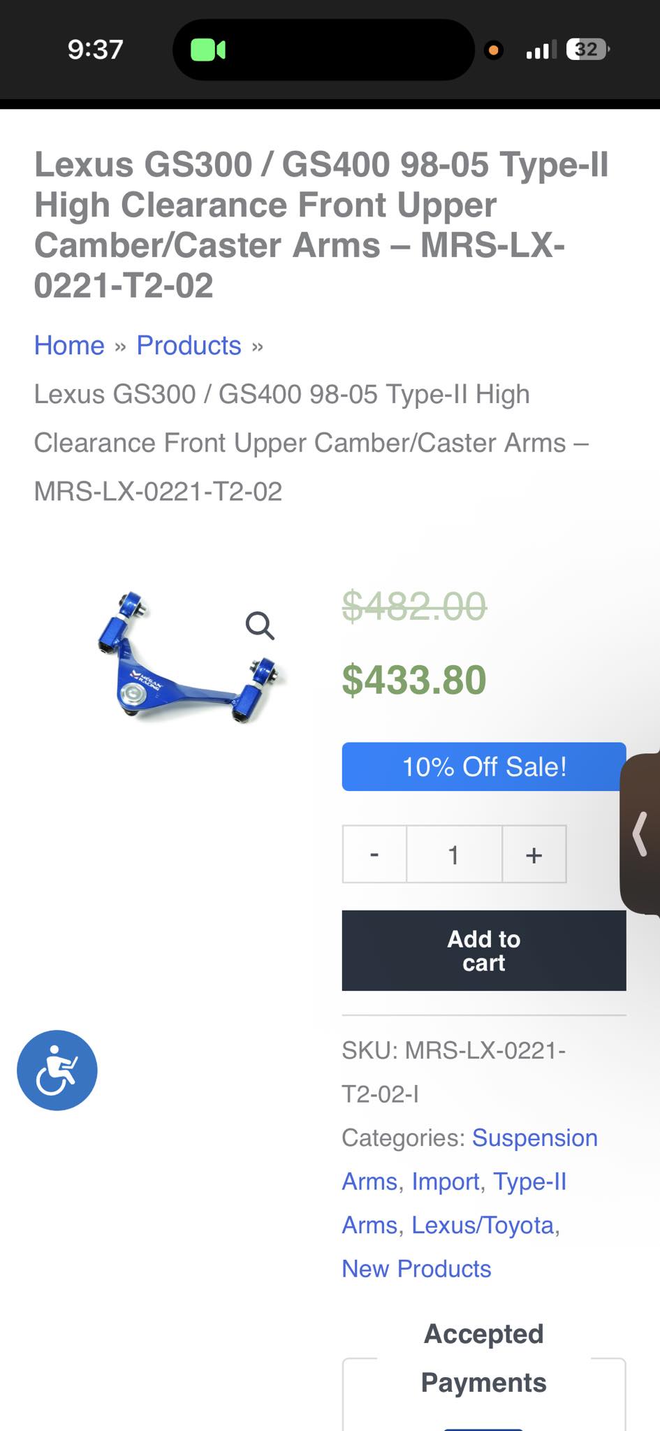 MEGAN Type II Front Upper + Rear Lower Control Arm for GS300 GS400 GS4 – E Auto Inc