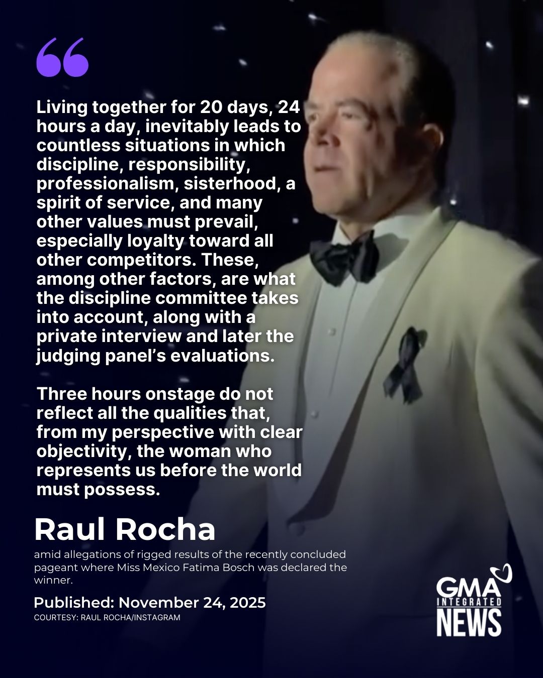 GMA - Miss Universe Organization President Raul Rocha has issued ...