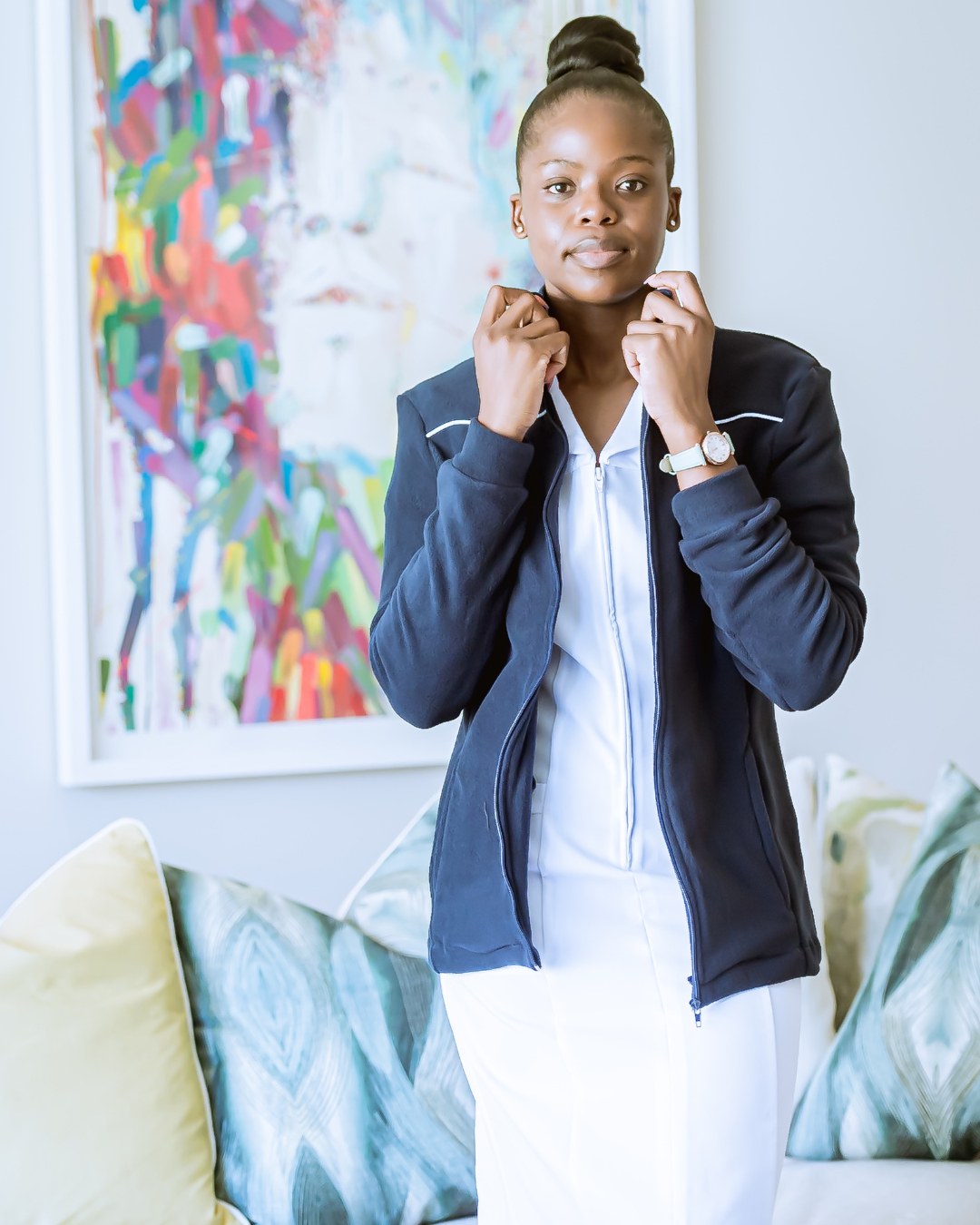 Della - Our crisp white Della uniform gets an instant winter upgrade ...