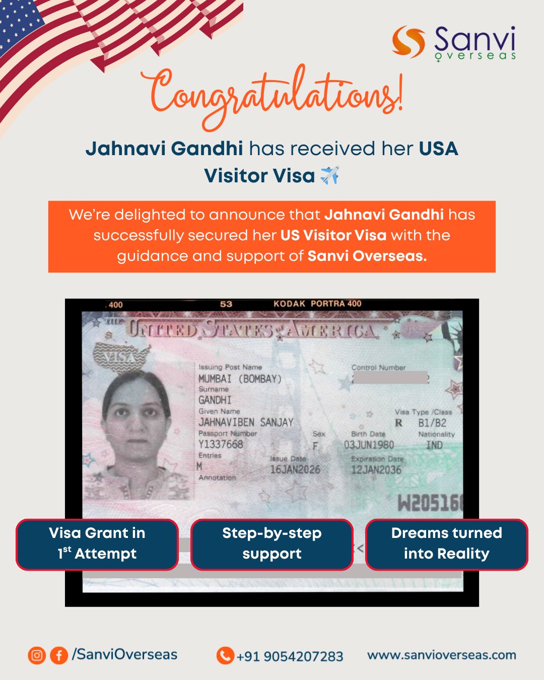 Sanvi Overseas - 🇺🇸 USA Visitor Visa Approved in 1st... | Facebook