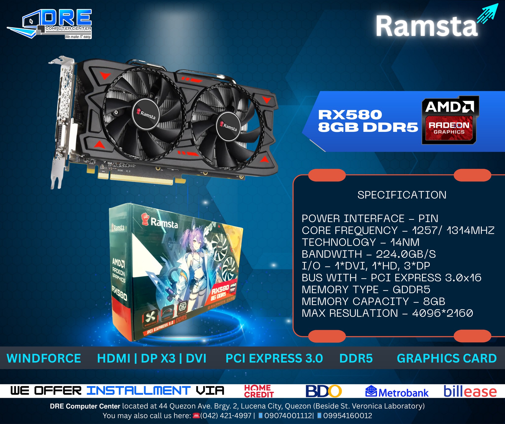 DRE - RAMSTA RX580 AMD RADEON GRAPHICS SPECIFICATION 8GB DDR5 POWER ...