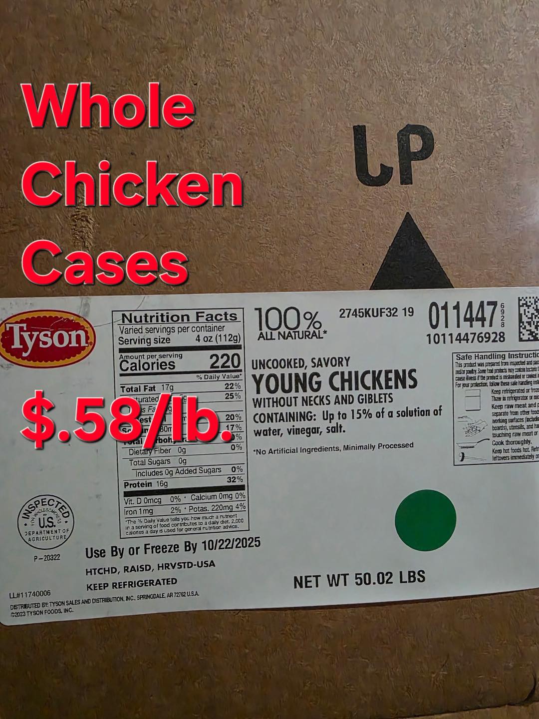 Marty's - Whole Chicken Cases 50lb. Average case weight $.58/lb ...