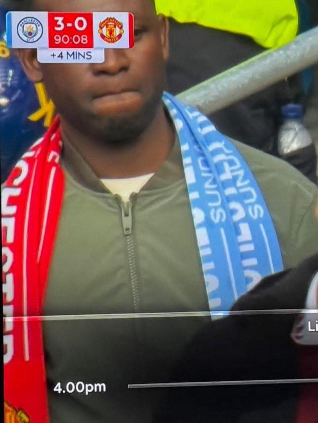 A Man City fan chewed through a half-and-half City & Liverpool