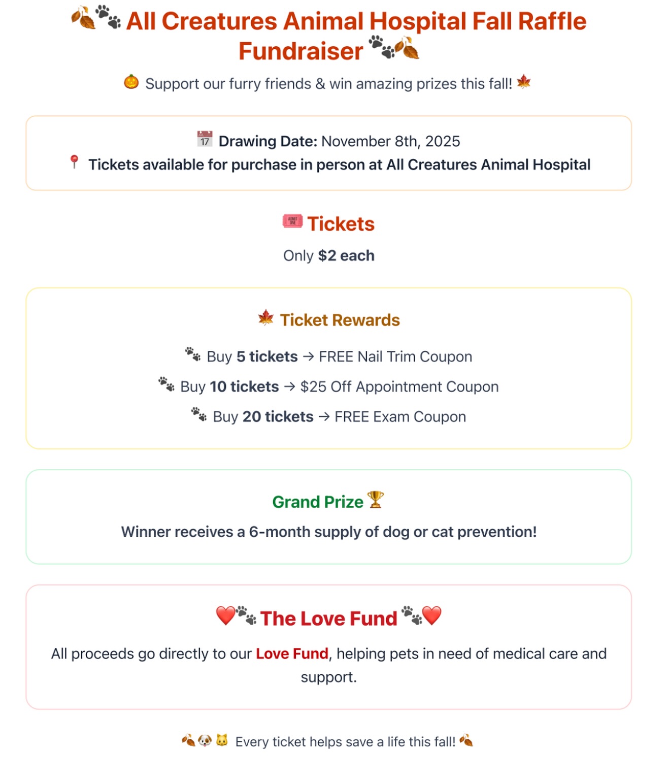 All - Our Fall Festival Raffle has officially started at All Creatures ...