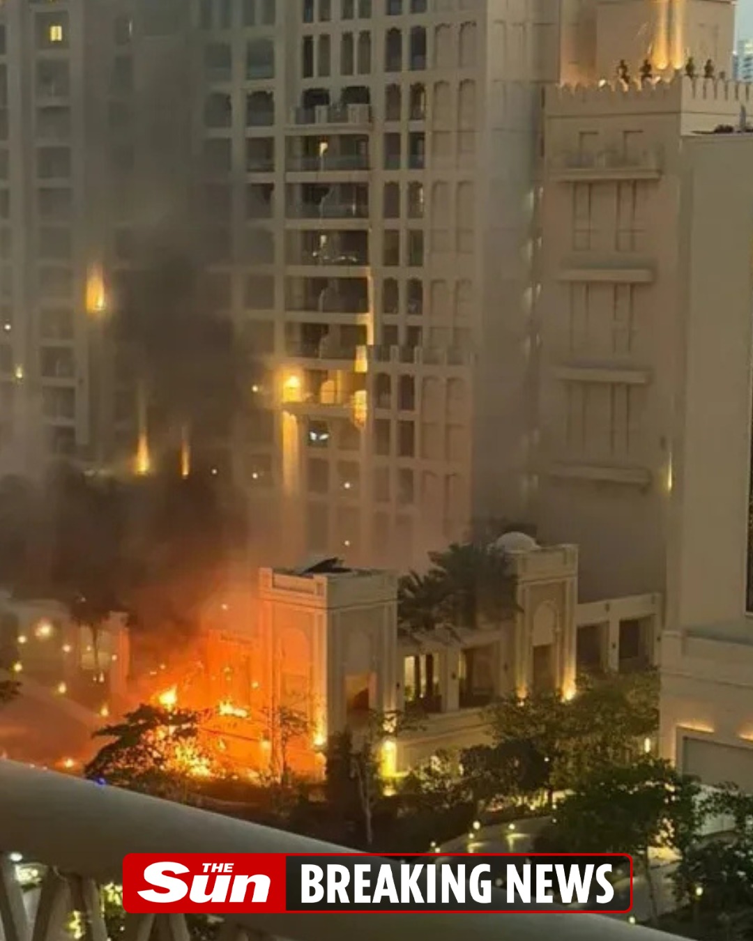 The Sun - Dubai hotel hit by missile debris sparking... | Facebook
