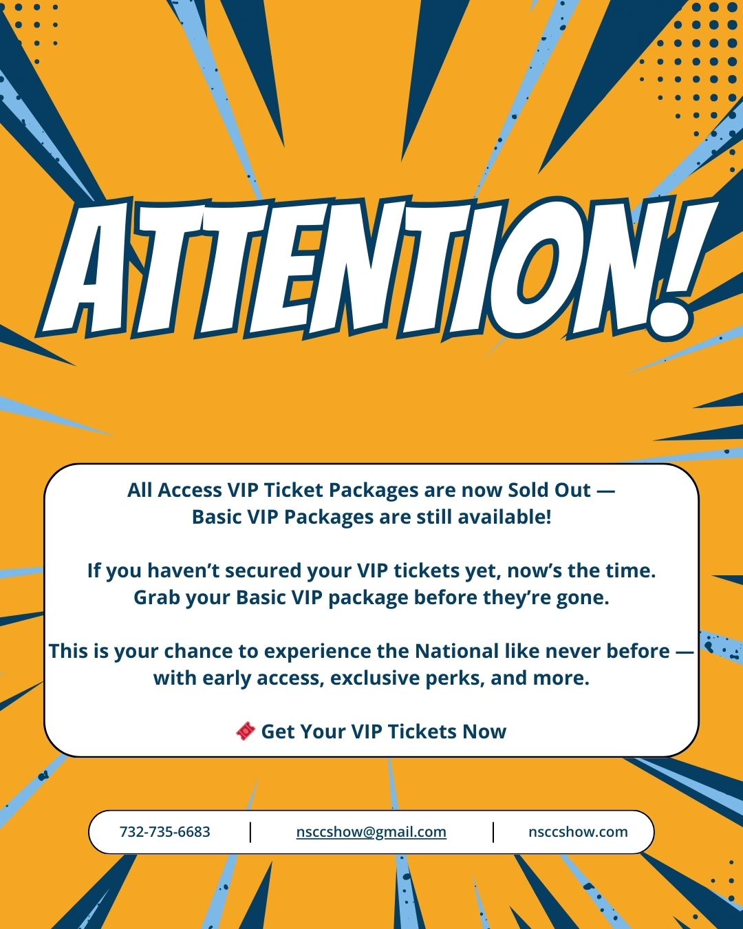 Basic VIP Packages for the 46th #nscc are still available 🚨 Get