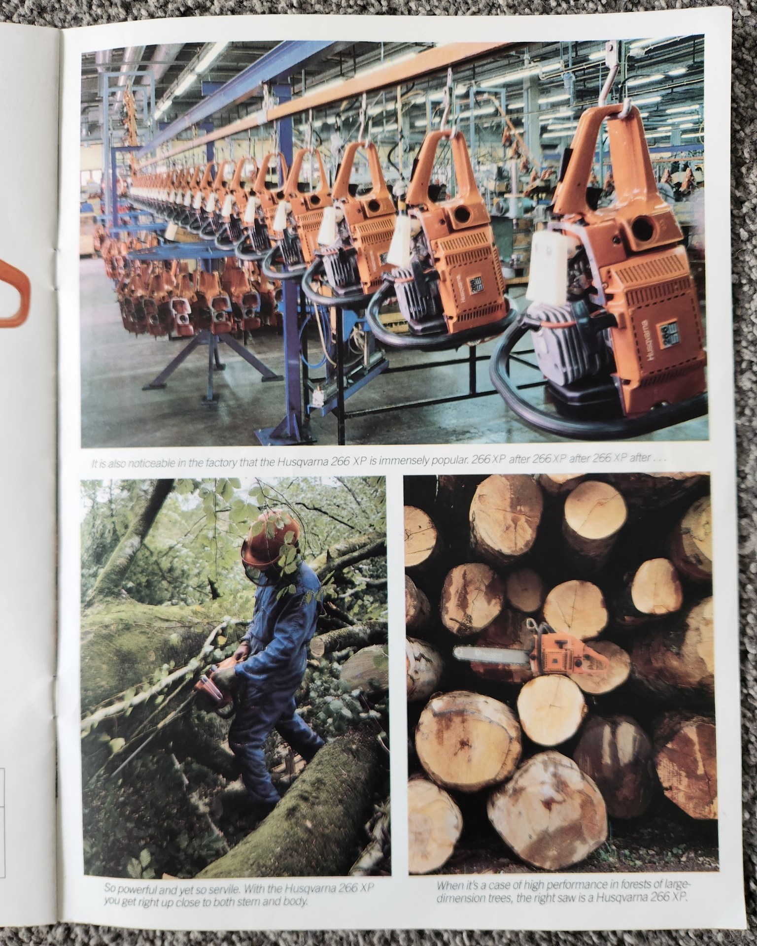 ヒロノブページ Page from a 1986 Husqvarna brochure featuring the 266 XP. The