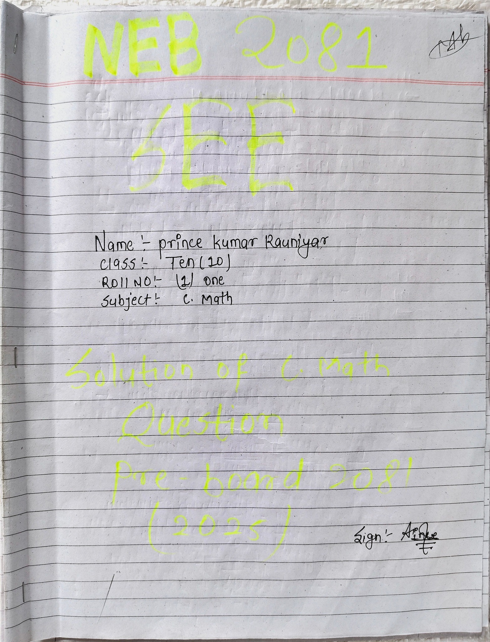 Math questions all solutions Solved by Prince Rauniyar CLASS 10
