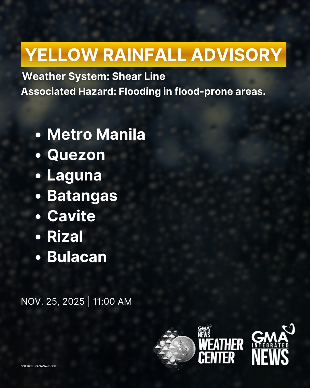 GMA - State weather bureau PAGASA has issued a yellow rainfall warning ...