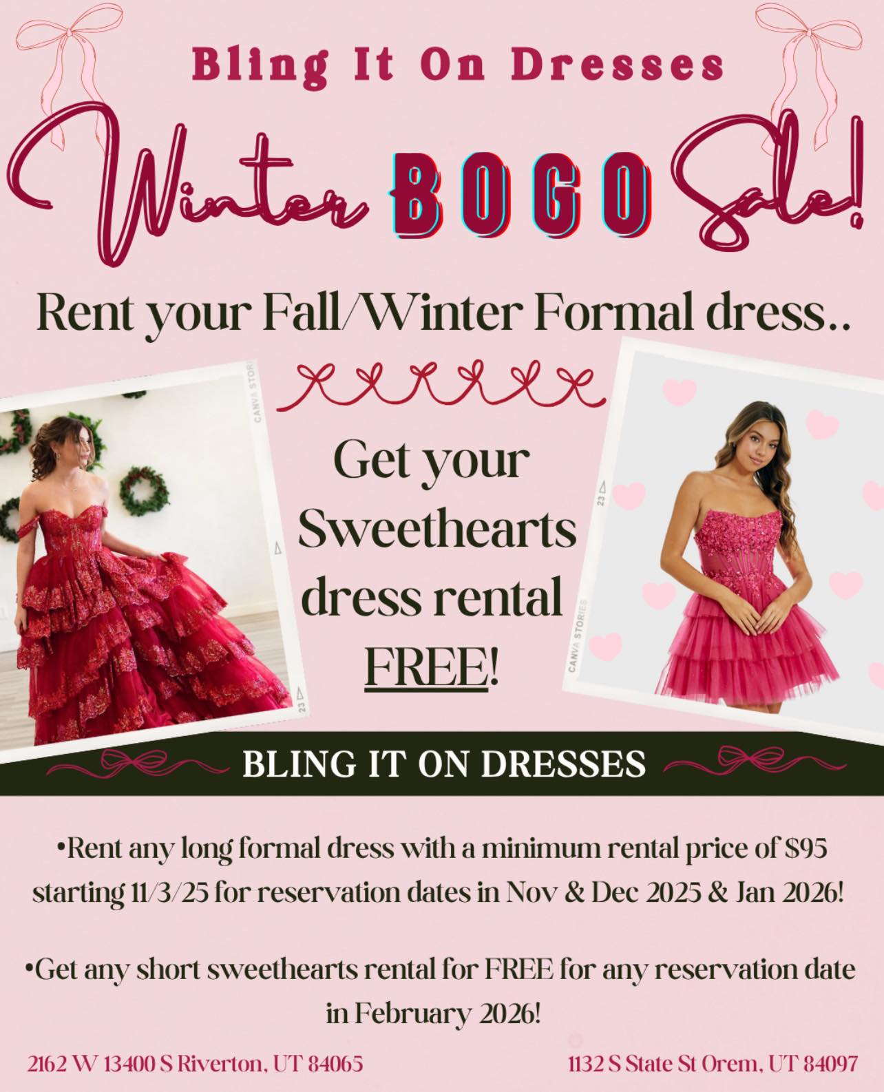 formal dress rental utah county ✨ Winter BOGO Sale at Bling It On Dresses! ✨ It's the best deal of the season 💃 Rent your Fall or Winter now, and get your Sweethearts dress cotton jersey