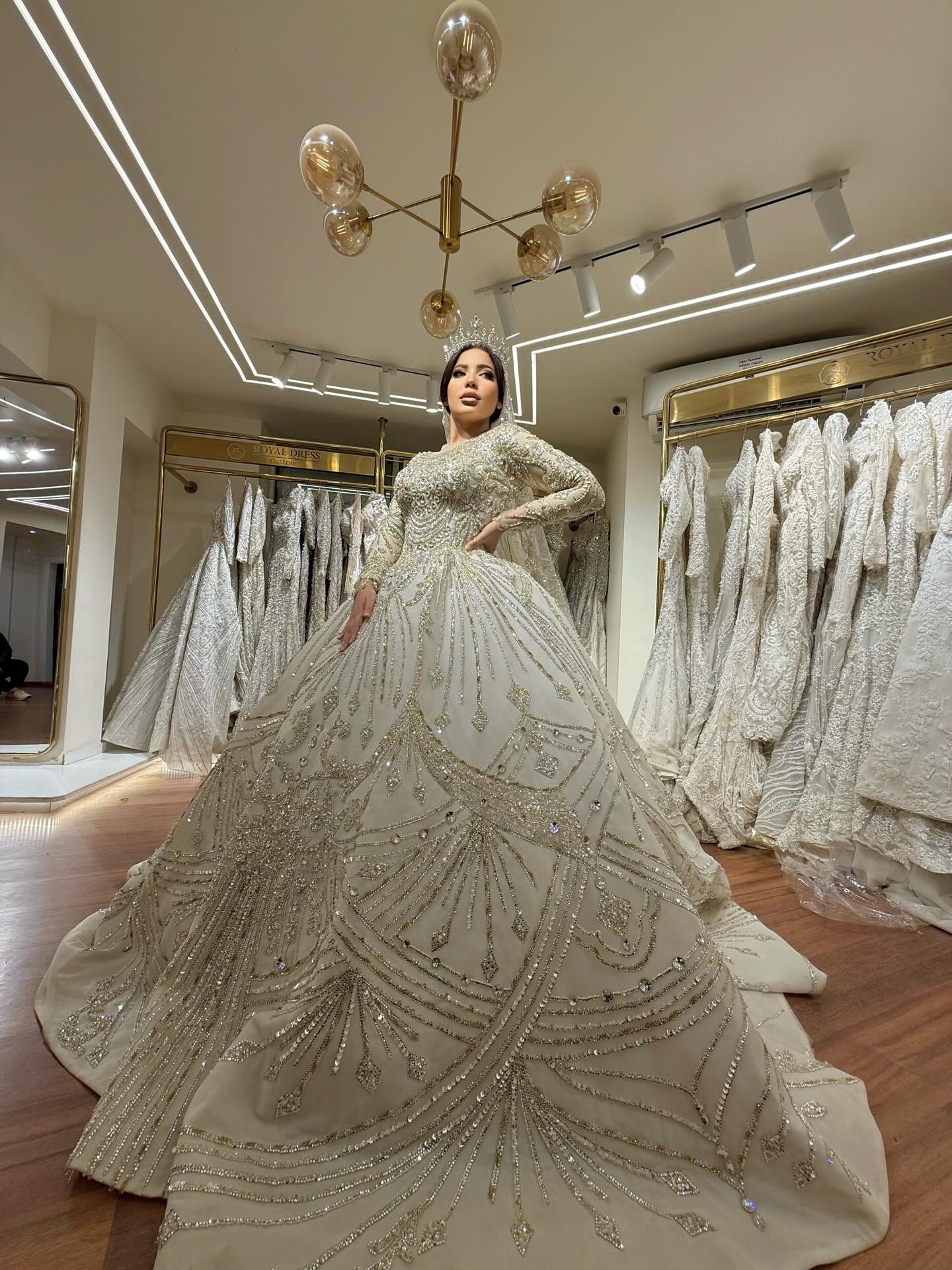royal gold wedding dresses ✨Luxury in Its Rarest Form✨ Trend 2026 Sparkles in dress with Crystals For reservation & information call 01016120170 swatch:the-metallic-gabriella-dress-black-foil-031-26