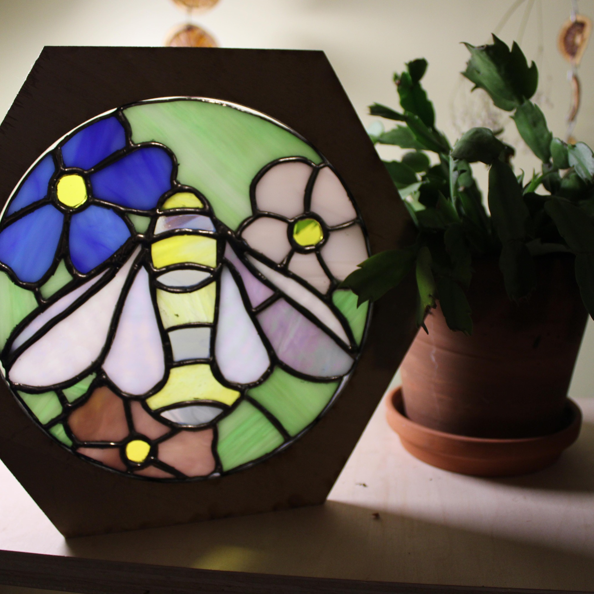 This geometric heart combines stained glass with real pressed flower ...