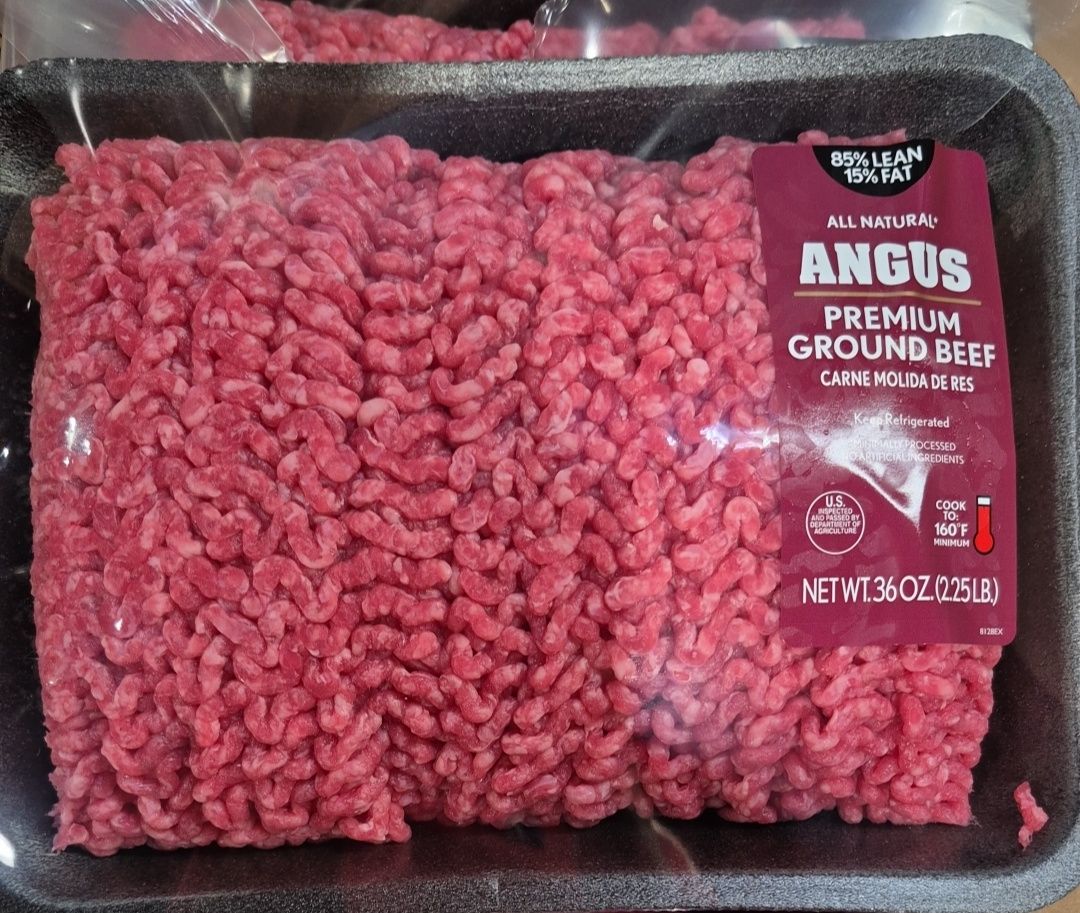 First - 2.25 lb. 85/15 Angus Ground Beef Only $9.99. Date 10/7/25 ...