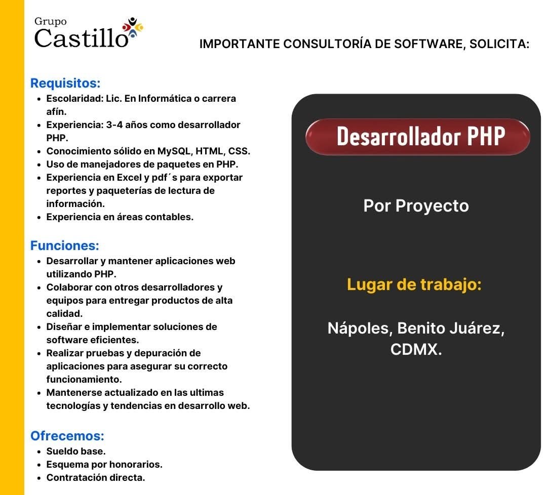 Bolsa de Trabajo para Programadores | 🔹Se solicita Desarrollador PHP ...