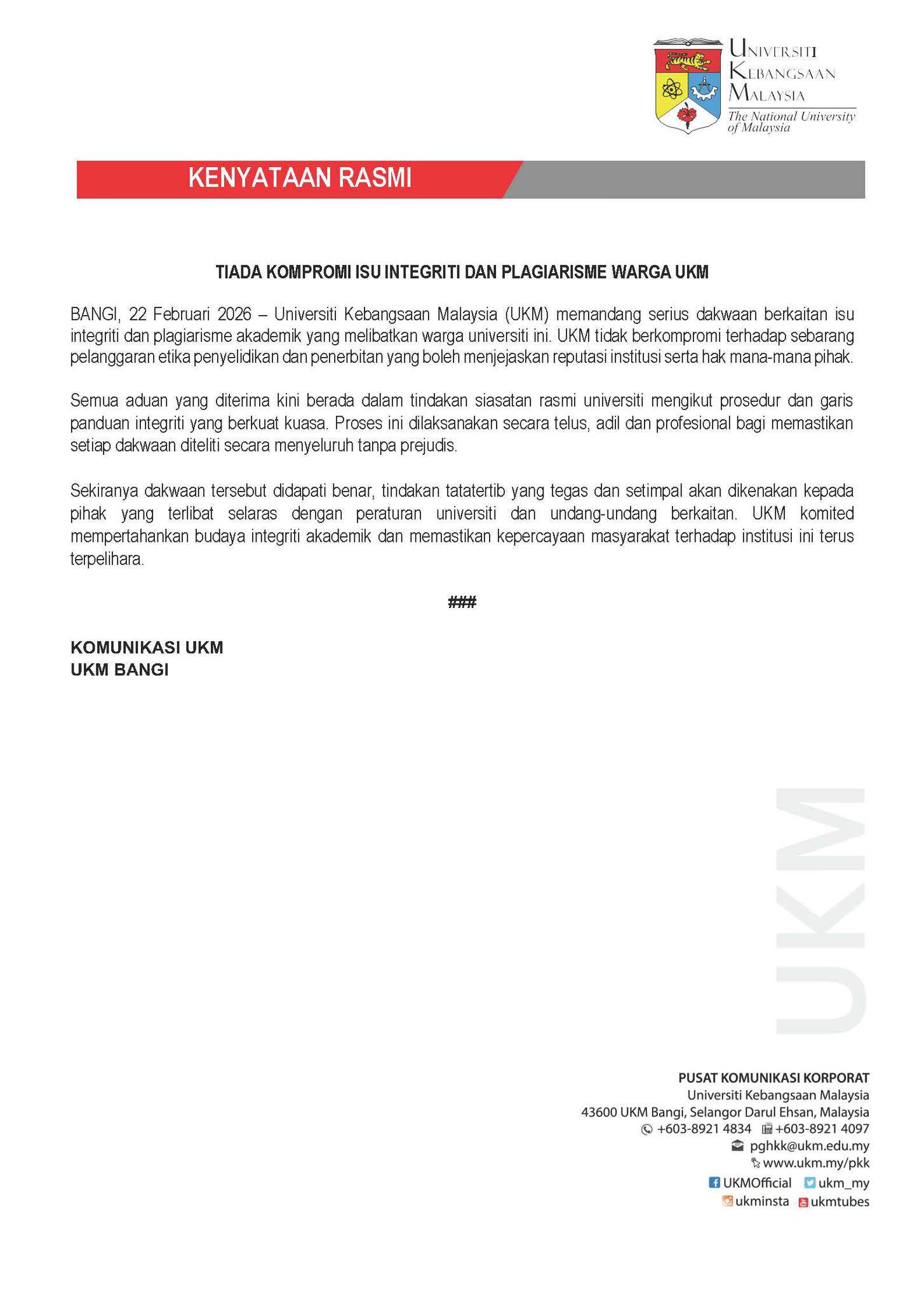 Universiti - 𝐊𝐄𝐍𝐘𝐀𝐓𝐀𝐀𝐍 𝐑𝐀𝐒𝐌𝐈 𝐔𝐍𝐈𝐕𝐄𝐑𝐒𝐈𝐓𝐈 𝐊𝐄𝐁𝐀𝐍𝐆𝐒𝐀𝐀𝐍 𝐌𝐀𝐋𝐀𝐘𝐒𝐈𝐀 Tiada ...
