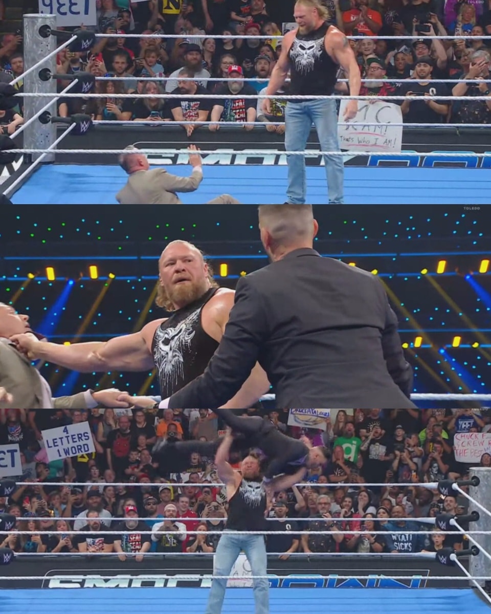 Dirt - Brock Lesnar opens Smackdown by attacking Michael Cole and Corey ...