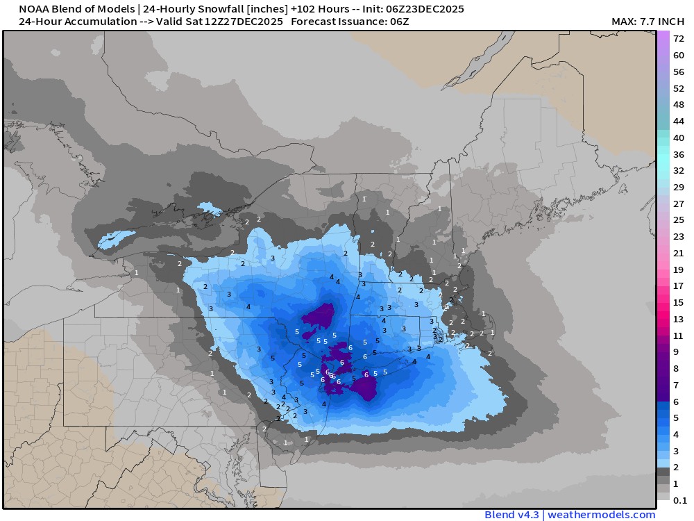 My - Model Blend snow map from 7 AM Fri to 7 AM Sat | Facebook