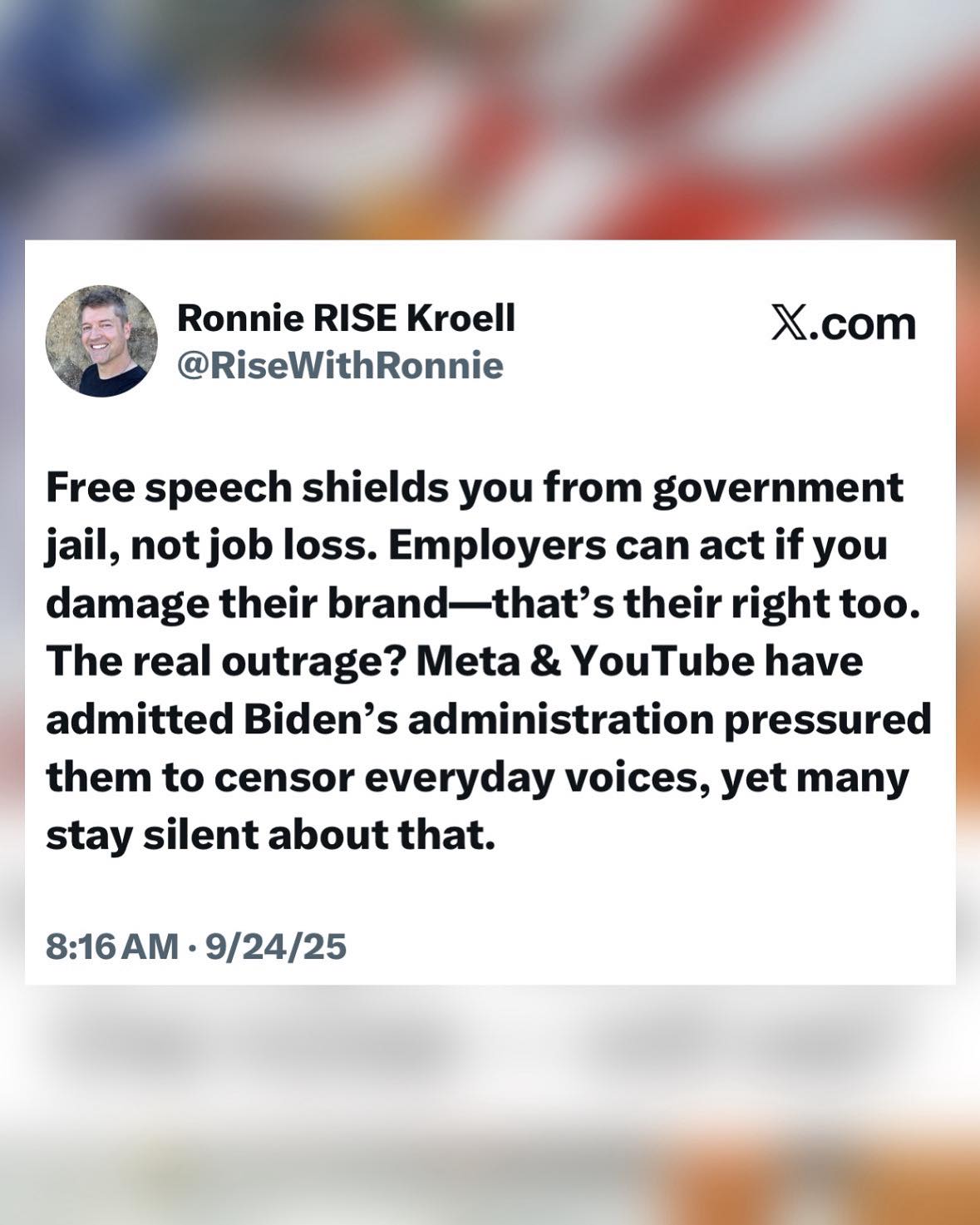 People keep confusing free speech... - Ronnie Friend Kroell | Facebook