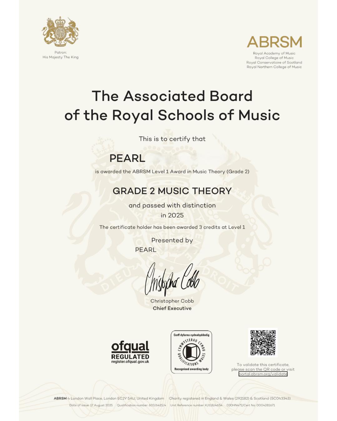 Encore - Happy to share that our student Pearl has aced the ABRSM Grade ...