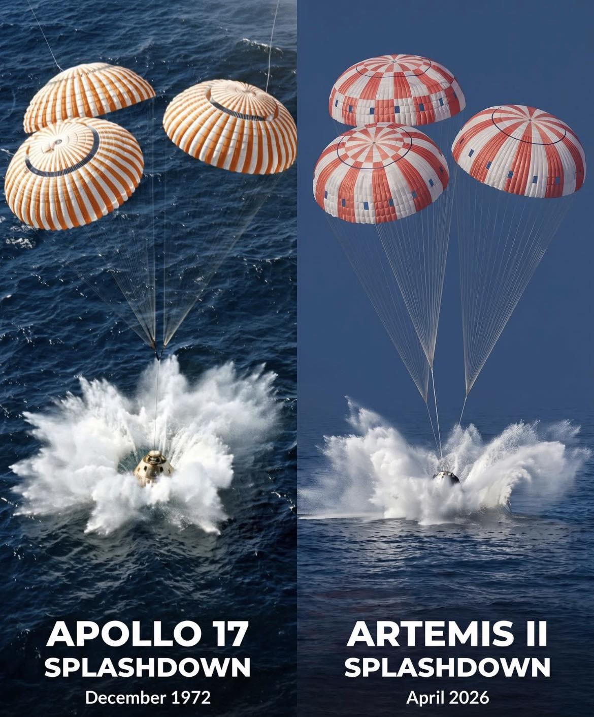 NASA's Apollo 17 and Artemis II splashdowns 53 years apart