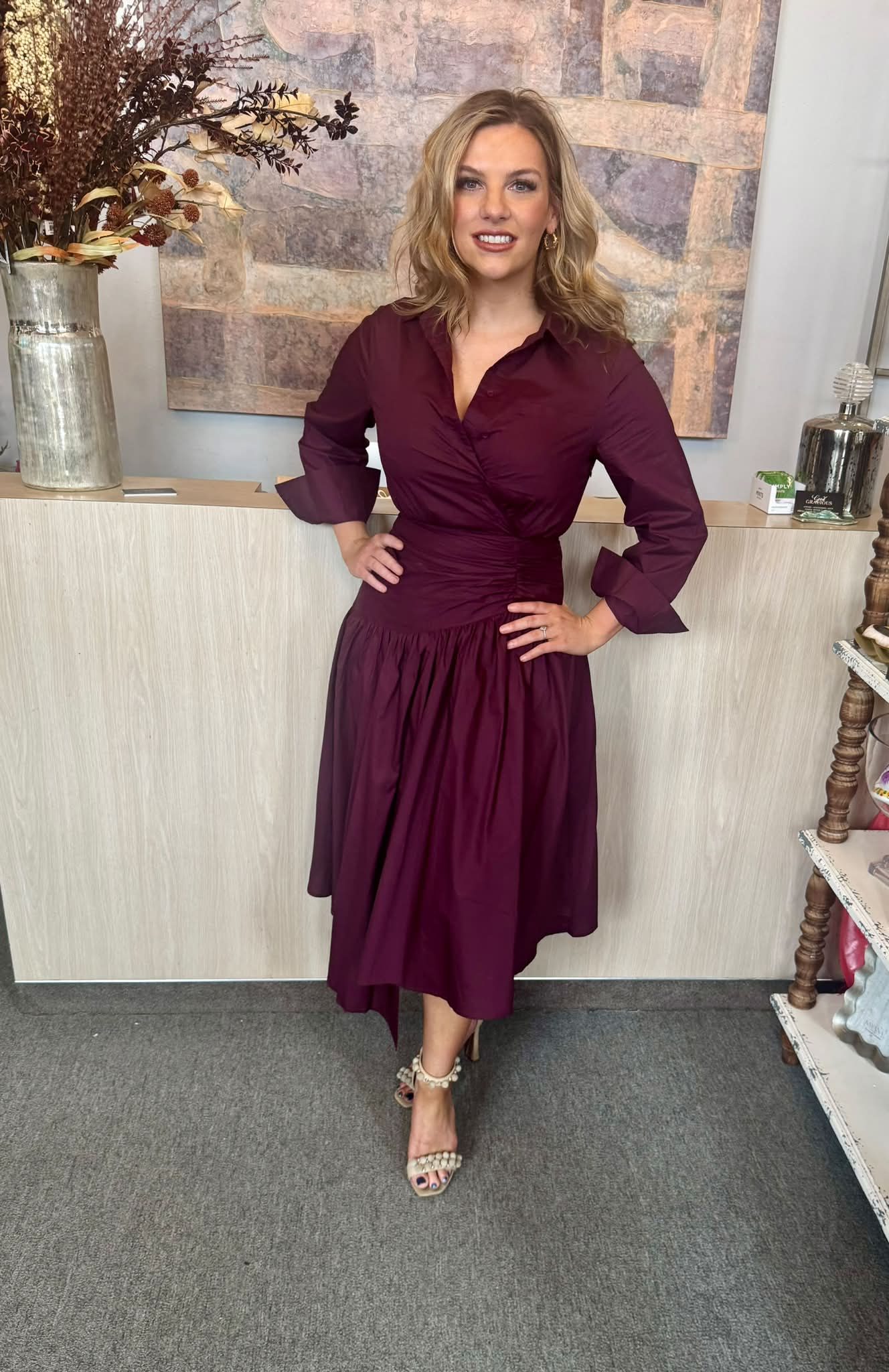 wine color winter dress Deep wrap midi for fall Hand or gentle wash rtw 2025 05 summer 1 Venus Maxi Dress | Color:Chambray