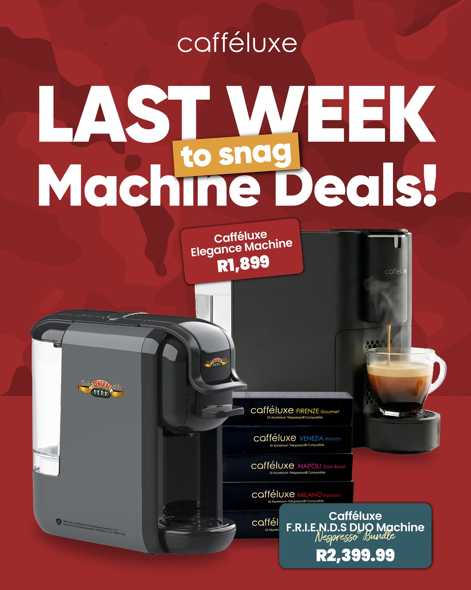 Cafféluxe - 🚨 Last week to grab our machines! Elegance Machine R1,899 ...
