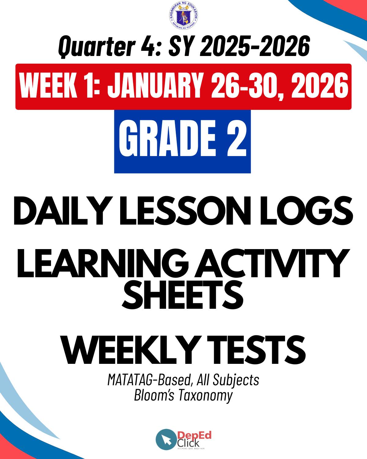 DepEd - GRADE 2 DLL | Q4 WEEK 1 January 26-30, 2026 FREE DOWNLOAD ...
