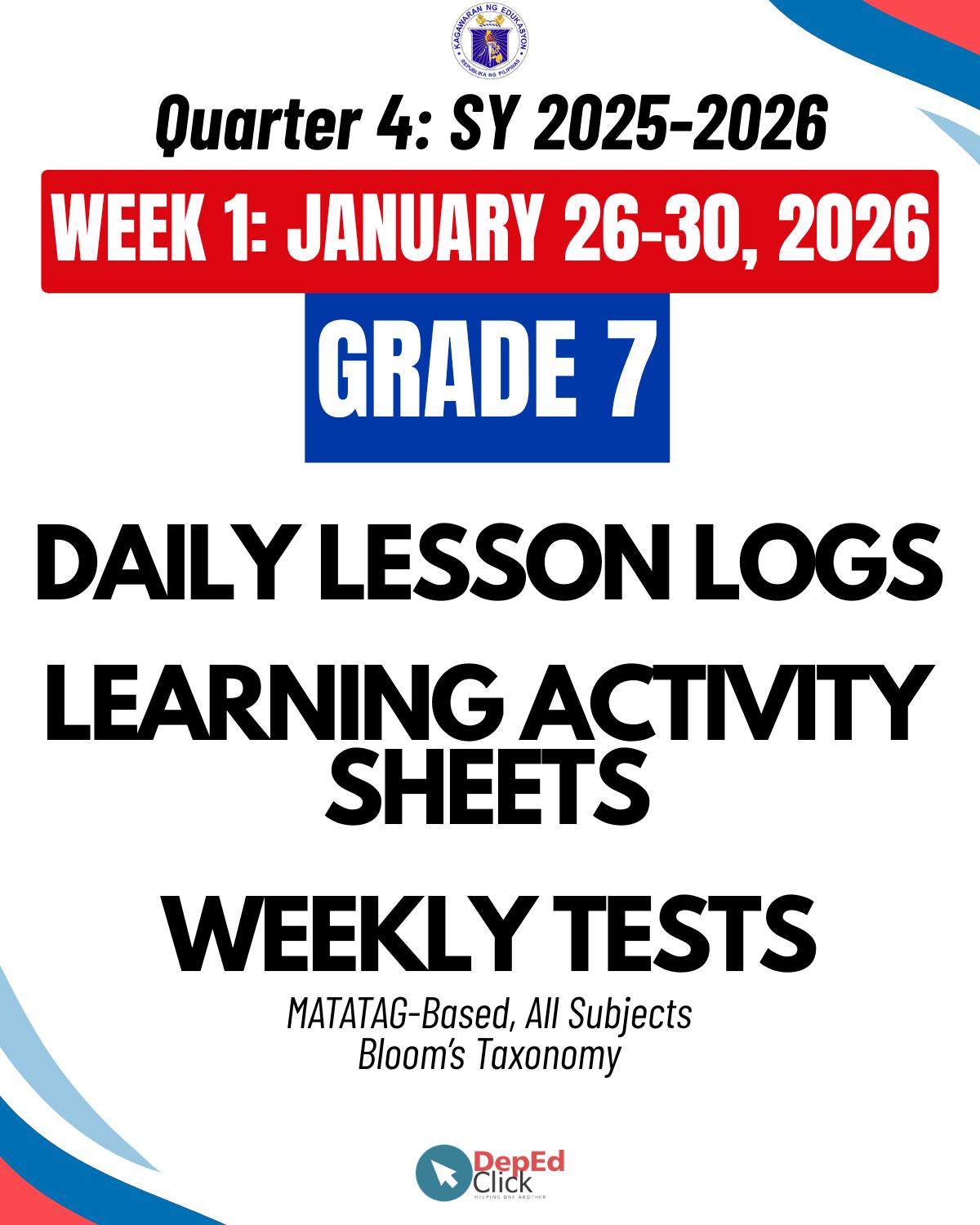 DepEd - GRADE 7 DLL | Q4 WEEK 1 January 26-30, 2026 FREE DOWNLOAD ...