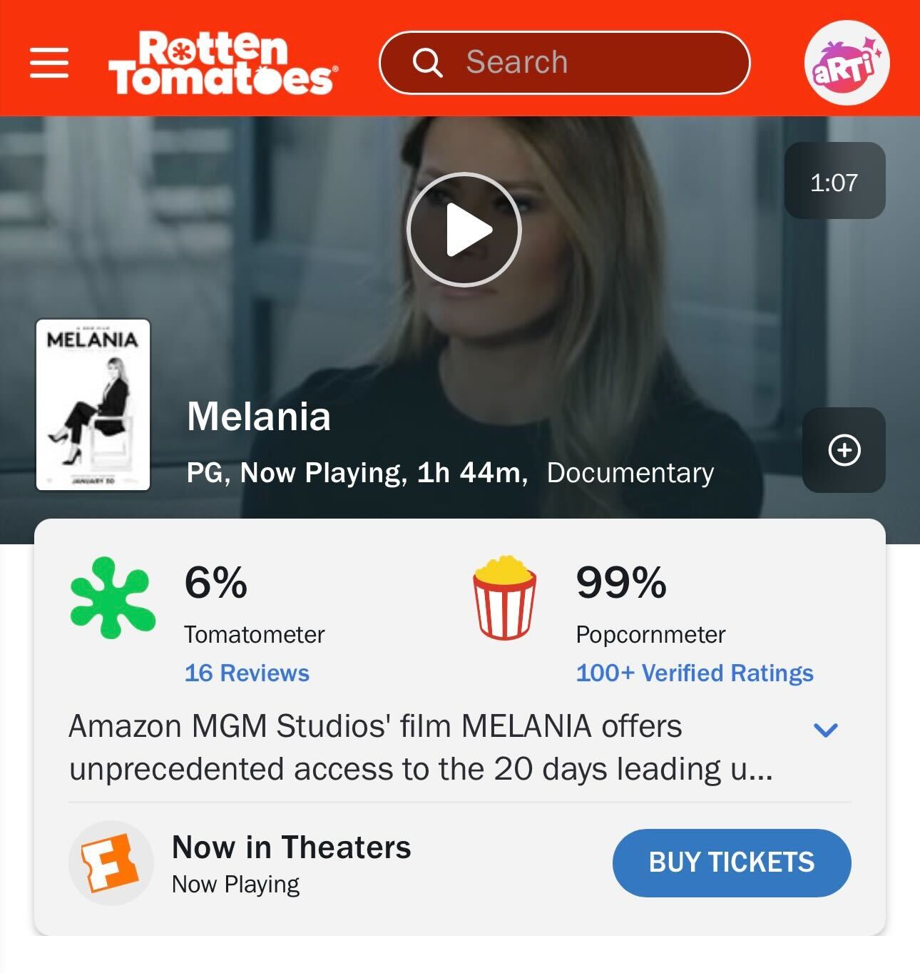 Consequence - On Rotten Tomatoes, Melania has a 6% critic... | Facebook