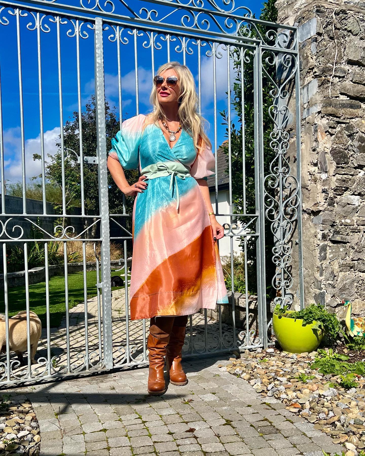 boho vibes dress 🔥 from Fi &Co Boutique styled with knee high tan boots and a chunky necklace for Autumn vibes 🍁🍁🍁 gypsy boho dresses Length 51.5 Color:PLUM-2 NWT A.L.C. Jamie Dress Oktober 44