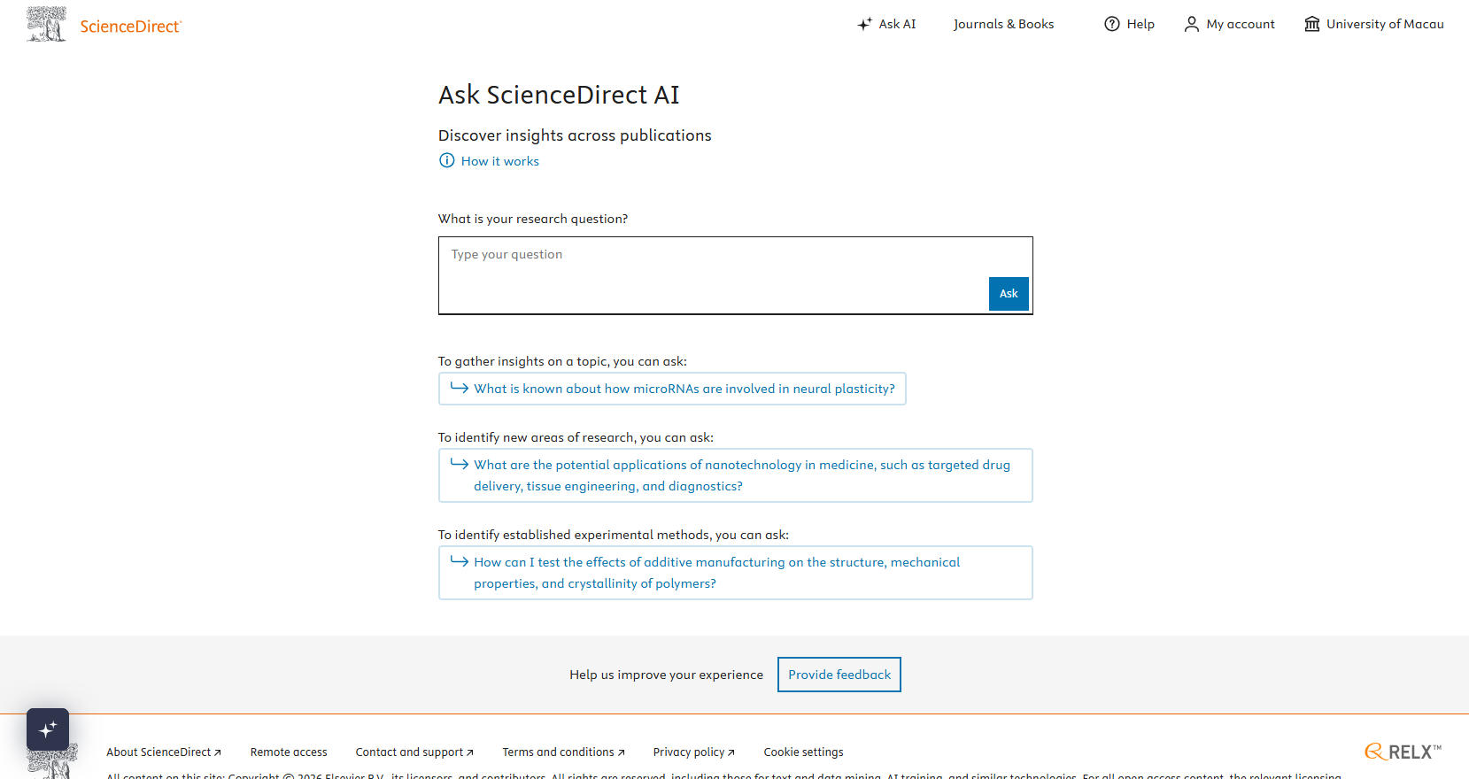 實用資料庫 -- ScienceDirect AI... - University of Macau Library | Facebook