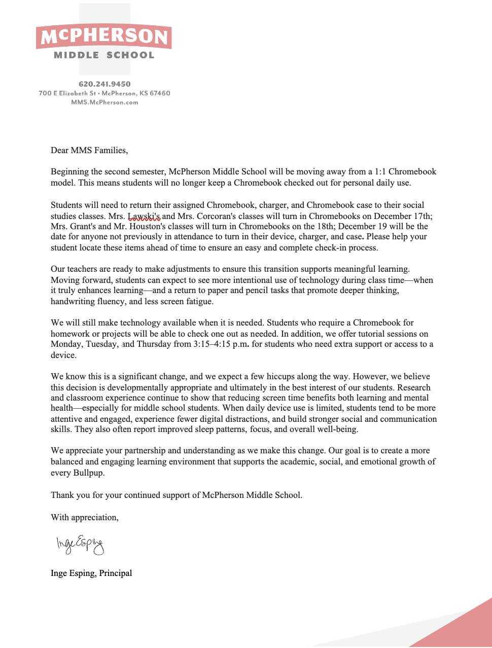 📢 Important Tech Update for MMS... - McPherson Middle School | Facebook