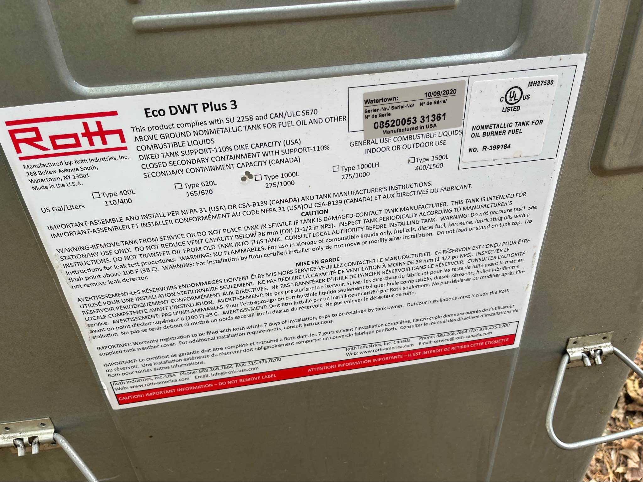 roth eco dwt plus3 275 gal fuel oil tank - Miscellaneous - Bellport ...