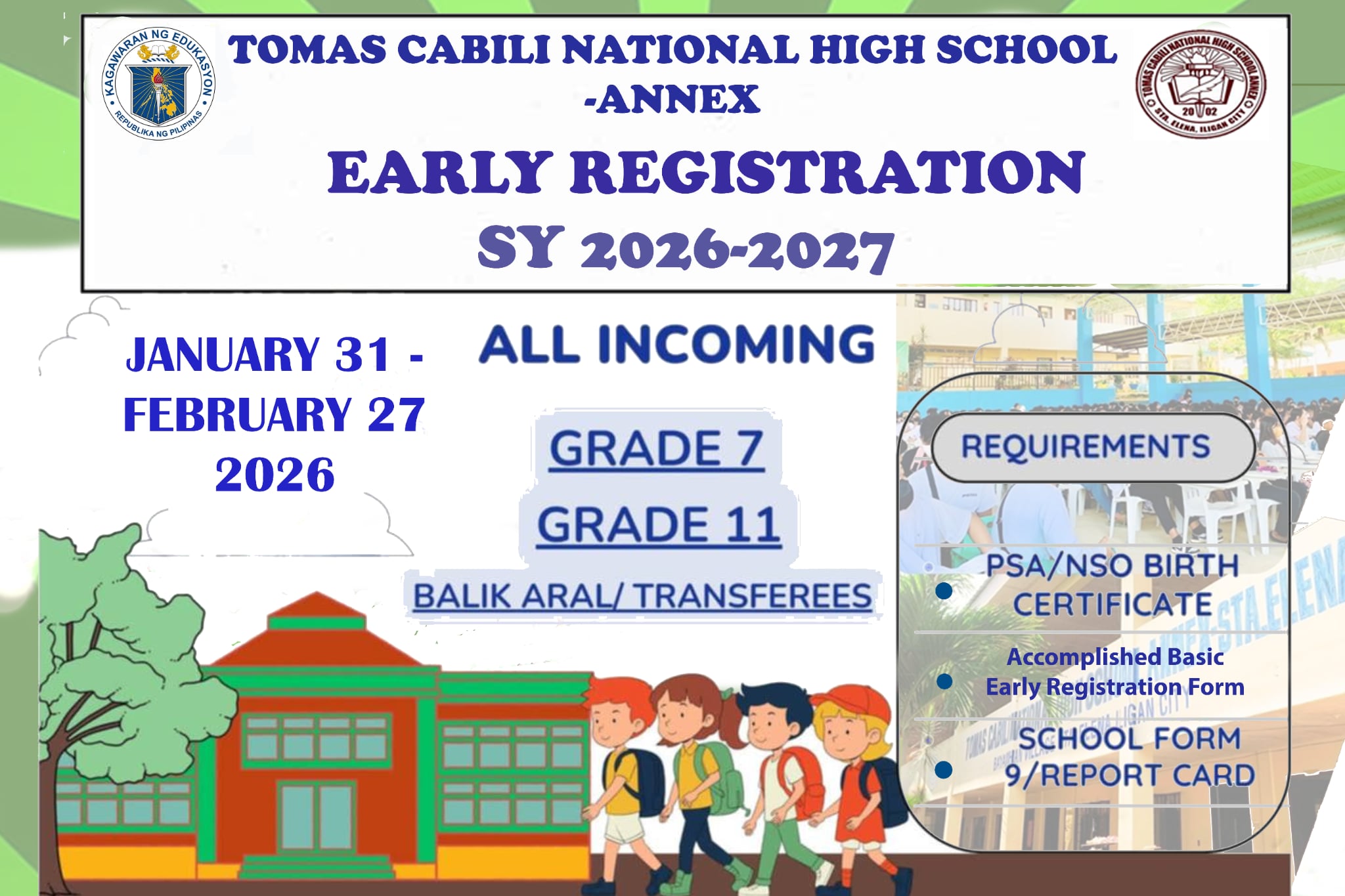 Tomas - 📢 Early Registration for SY 2026–2027 is now open! Tomas Cabili ...