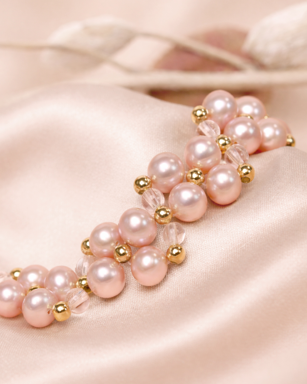 Bracelet Perles De Culture D'eau Douce Roses Avec Fermoir Gold Filled 14ct - Fait Main #1585