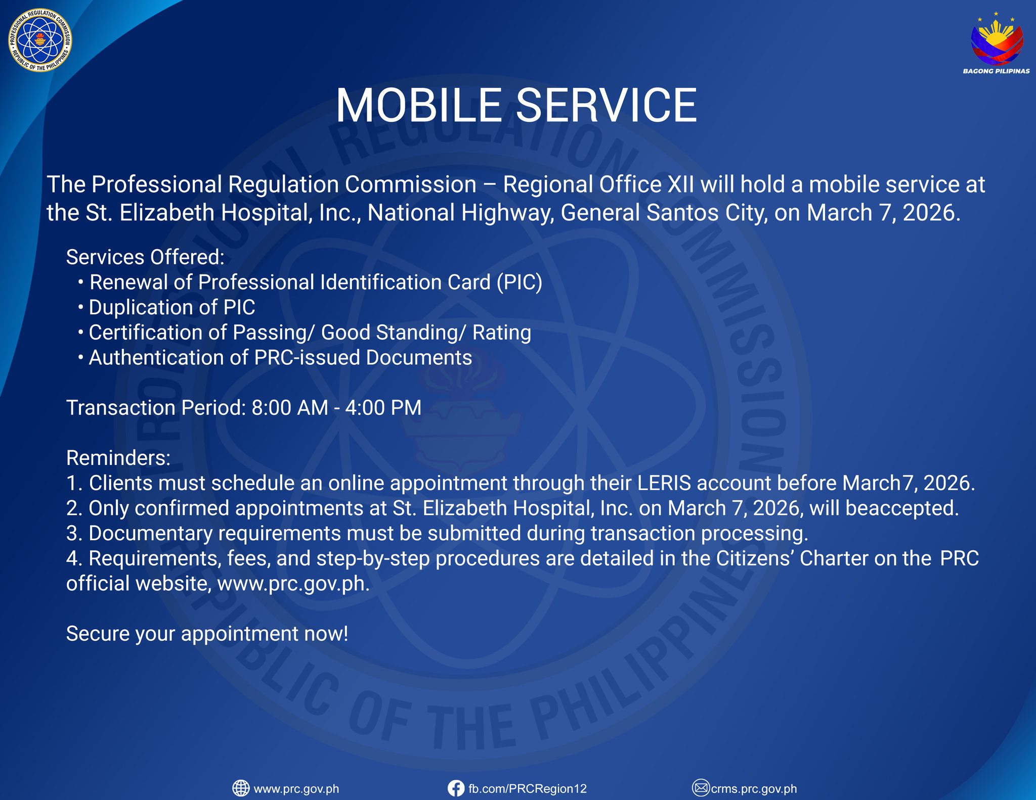 PRC Region XII - ANNOUNCEMENT MOBILE SERVICE PRC XII... | Facebook